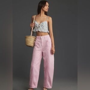 NWOT Anthropologie etica jeans pink utility barrel style